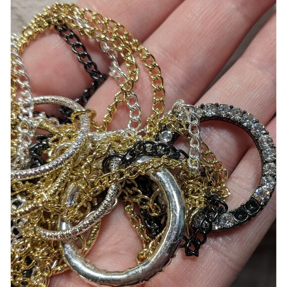 Daisy Fuentes Multi Metallic Layered Chain Necklace With Rhinestone Rings - Picture 4 of 6